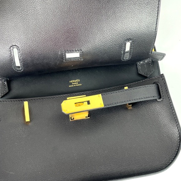HERMES Mini Jypsiere Black Evercolor Leather Gold Hardware Crossbody Bag - Picture 9 of 12
